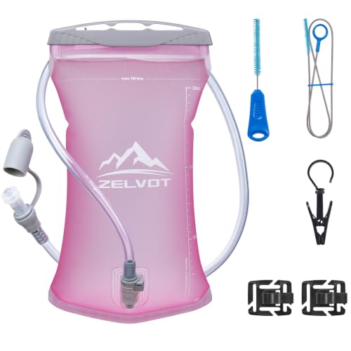 Zelvot 2L-3L Hydration Bladder Kit, 6 in1 Water Bladder with Cleaning Kit - color: Pink, size: 2L + Cleaning Kit