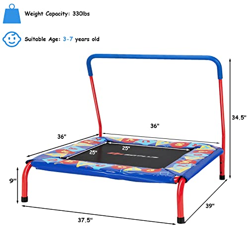 Goplus 36” Square Toddler Trampoline, Foldable Mini Trampoline for Kids, Indoor Outdoor Fitness Rebounder with Foam Covered Handle & Safety Padded Cover, Gift for Boys and Girls, Max Load 330LBS