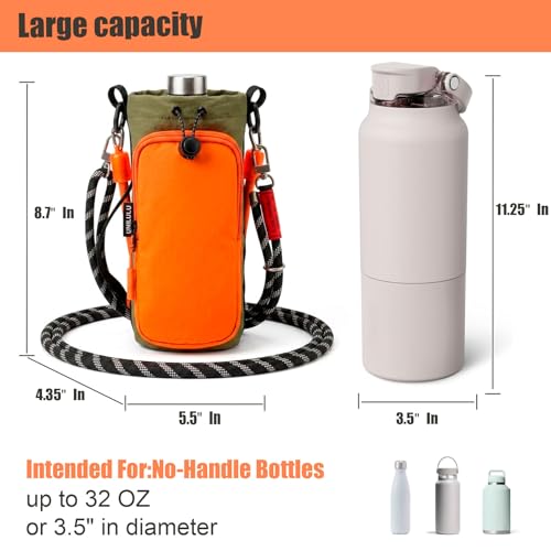 Water Bottle Holder with Strap - Crossbody Bottle Carrier Bag with Phone Pocket, Fits 32 oz Flasks for Men & Women - color: Orange