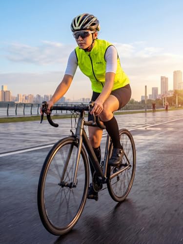 qualidyne Women's Windproof Cycling Vest, Full-Zip Bike Jacket with Pocket - color: Yellow, size: XX-Large