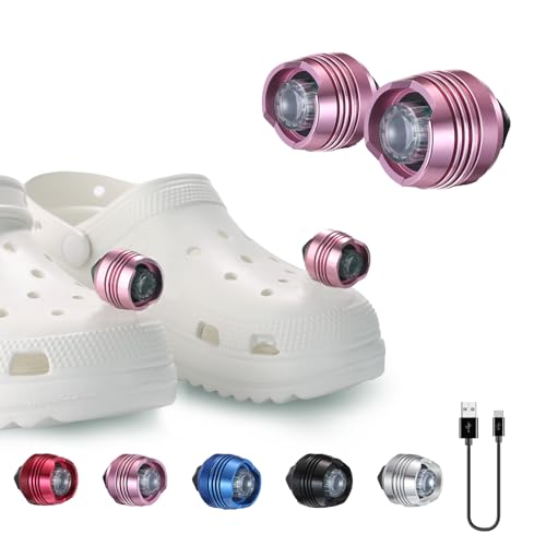 RAHAN Rechargeable Clip on Clog Headlights for Shoe 2pcs,Flashlights Attachment for Shoe, LED Shoes Light with 3 Light Modes for Dog Walking, Camping, Running, Suitable for Adults Kids, Pink - color: X-Pink