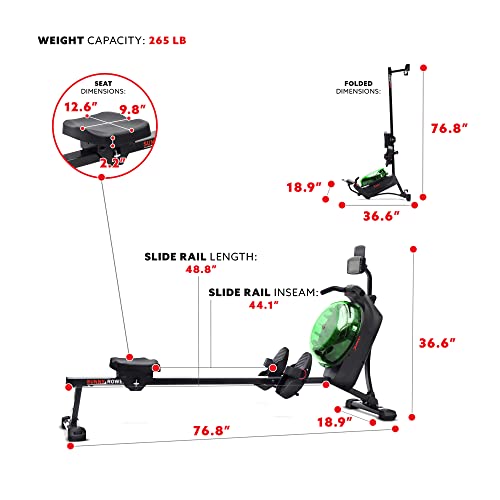 Sunny Health & Fitness Smart Hydro + Magnetic Dual Resistance Water Rower - color: Green