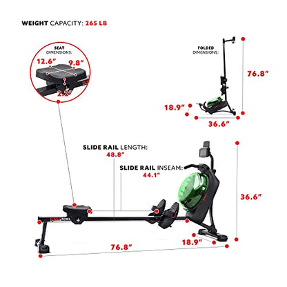 Sunny Health & Fitness Smart Hydro + Magnetic Dual Resistance Water Rower - color: Green