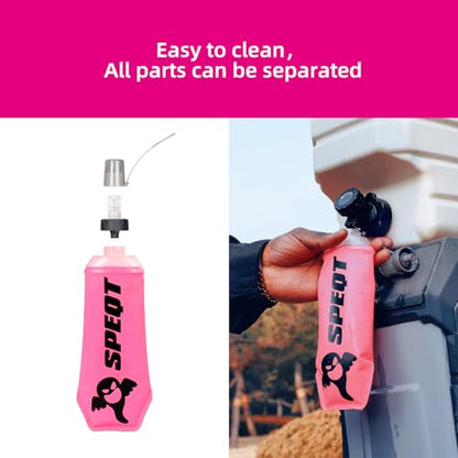 Soft Flask 2 Pack 500ml 16oz Collapsible TPU Water Bottle with Straw, Leak Proof for Hydration Pack Running Vest Hiking Cycling Marathon,Black - color: Rose (With straw) 2XPack