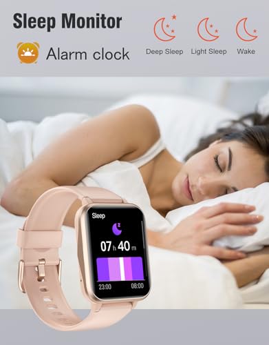 Fitness Tracker Fitness Watches for Women Men (Make/Answer Calls), 1.85" Smart Watch for iPhone/Android Phones, Heart Rate/Sleep Monitor Steps Tracker Watch Pedometer IP68 Waterproof (Pink/gold)