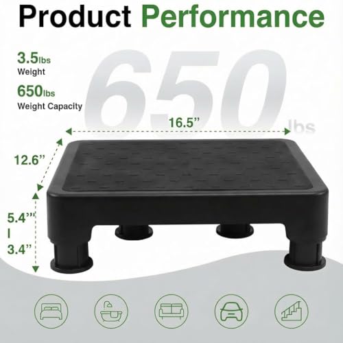 COOL-ANGLE Adjustable 4 Heights Step Stool, 6-Leg Stability, Black - color: A3:black, size: 3.4-5.4 inch High