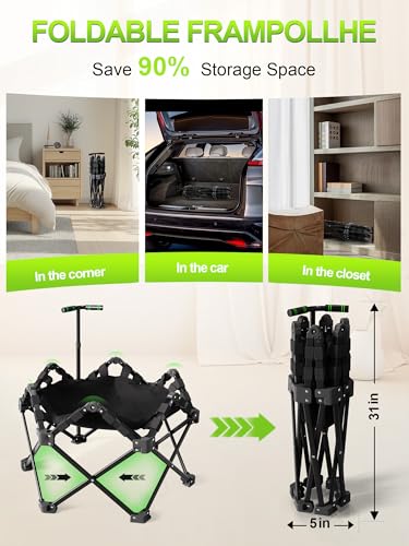 Mini Trampoline for Adults, 42" Foldable Fitness Rebounder with Adjustable T-Bar, 450lb Capacity, Non-Slip Pad for Home Gym Workout