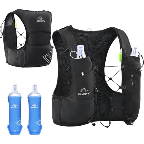 Running Hydration Vest 5L, Running Backpack with 2x500ml Soft Flask - color: Black, size: X-Large