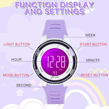 DTKID Digital Kids Watch 30 M Waterproof for Girls Boys 5-16 - color: Purple
