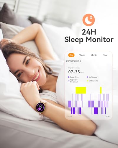 AGPTEK Smart Watch for Women, 5ATM Waterproof Fitness Watch(Rose Gold)