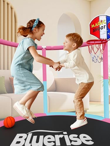 BLUERISE 60" Indoor&Outdoor with Enclosure 5FT Trampoline for Kids Gifts - color: Pink / Blue -1- 6-in-1