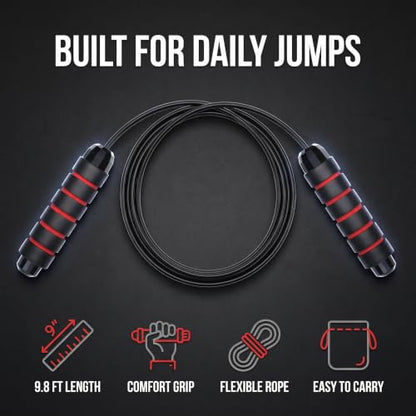 Red Jump Rope Adjustable for Workout, 9.8 feet Fitness Jump Rope for Men Women and Kids, Speed Jumping Rope for Exercise Ideal for Aerobic Exercise Jump Ropes