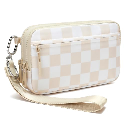 FODOKO Wristlet wallets for Women RFID crossbody bags with 4 Zippers - color: Beige