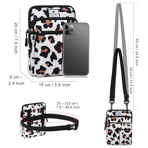 HUA ANGEL Multifunctional Fanny Pack for Men & Women Lightweight Waist Bag with 3 Zip Compartments, Cross body bag for Running Walking Sport Travel - color: Leopard print