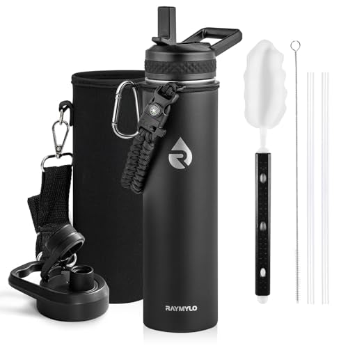 RAYMYLO Insulated Water Bottle 24 oz, Triple Wall Vacuum Stainless Steel - color: Magic Black, size: 24 Ounces