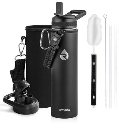 RAYMYLO Insulated Water Bottle 24 oz, Triple Wall Vacuum Stainless Steel - color: Magic Black, size: 24 Ounces