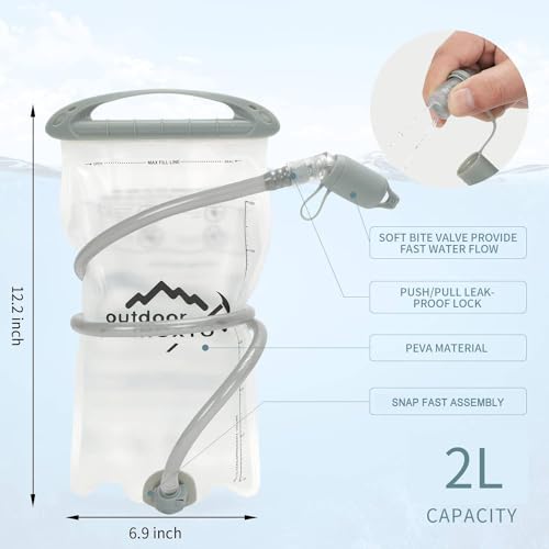 1.5L/2L/3L Hydration Bladder, INOXTO Water Bladder with Water Reservoir Hose Insulator & High Flow Bite Valve for Hiking Backpack, Leak Proof 1.5/2L/3L Water Reservoir for Camping Cycling Running - size: 2L