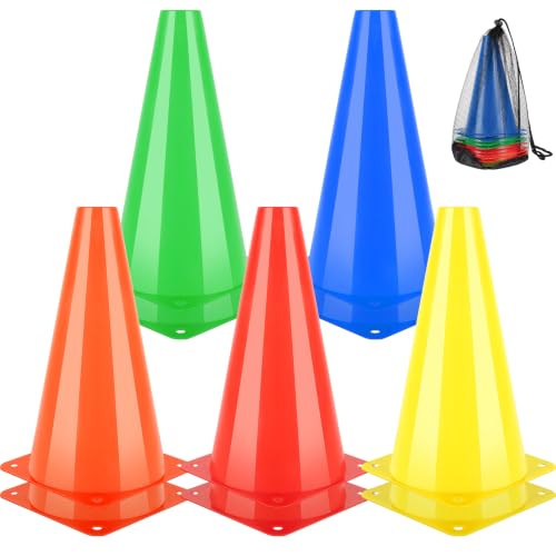 BiAnYC 9 Inch (23 CM) Soccer Cones for Sports Training,Small Sports Traing Agility Cones for Basketball Football Practice,Flexible Portable Disc Mini Cones,with Carry Bag,Set of 10 (5 Colors)