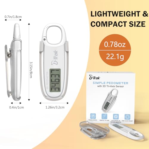 3D Pedometer for Walking with Removable Clip and Carabiner Simple Step Counter for Walking Accurate Clip On Step Tracker for Men Women Kids - color: White