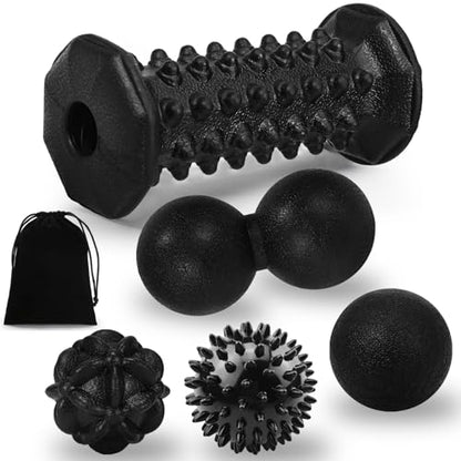 5-in-1 Foot Massager Roller Set for Plantar Fasciitis & Heel Pain Relief - color: 5-piece Set Black