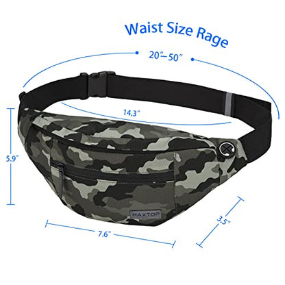 Large Camo Green Fanny Pack Hands-Free Belt Bag Carrying All Size of Phones - color: Camo Green