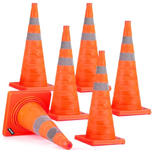 BATTIFE 6 Pack 28 Inch Collapsible Traffic Cones, Orange Safety Cones - color: Orange, size: 28inch
