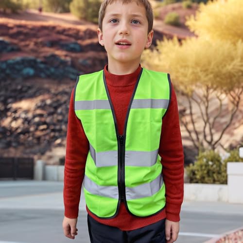 Green Kids Construction Vest, Hi Vis Toddler Safety Vest, S Zipper - color: Green, size: Small