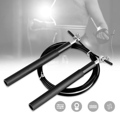 Aluminum Alloy Jump Rope with Ball Bearings – Skipping Rope for Speed Training, Non-Slip Grip and Adjustable PVC Cable - color: Black