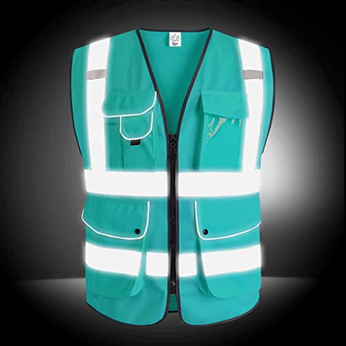 XIAKE 9 Pockets Class 2 High Visibility Reflective Safety Vest for Men Women,Meets ANSI/ISEA Standard - color: Lake Blue, size: XX-Large