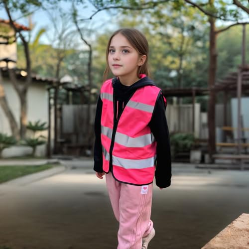 Pink Safety Vest For Kids, Hi Vis Toddler Construction Vest, S Zipper - color: Pink, size: Small