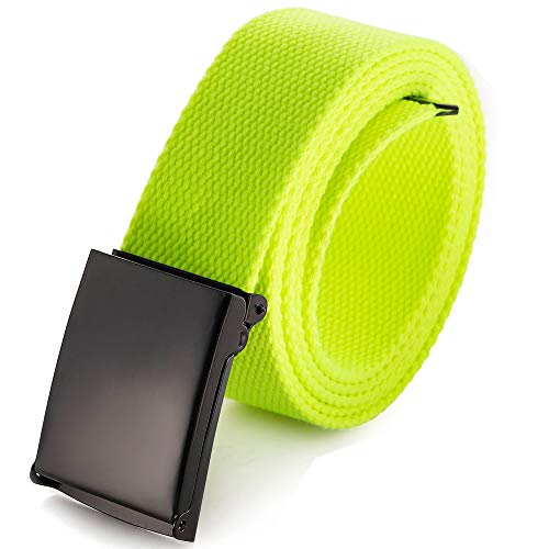 Mile High Life Cut To Fit Canvas Web Belt Size Up to 52" with Flip-Top Solid Black Military Buckle - color: 1 Pack Lime Green