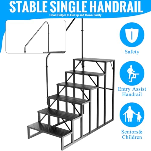 RV Stairs 6 Step Ladder, RV Steps Anti-Slip, Hot Tub Steps with Handrail, 660 lbs RV Ladder for 5th Wheel RV, Mobile Home Stairs - size: 6 Step