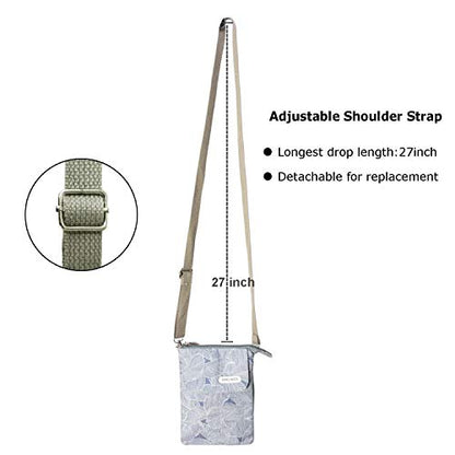 LassZone Canvas Cute Crossbody Bags for Women Mini Shoulder Handbag Cell Phone Purse Wallet Leaves Pattern Coin Pouch - color: Light Grey