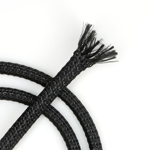 Braided Cable Management Sleeves, High Density PP Cotton Mixed PET Yarn Wire Loom for Automotive Wiring Harness & PC Computer Case Pets No Chew (Black Black, 12mm (15/32")-49ft) - color: Black Black, size: 12mm (15/32")-49ft