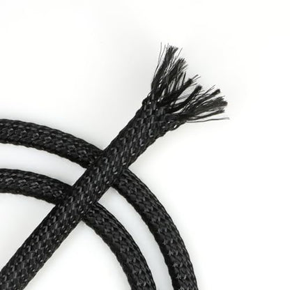 Braided Cable Management Sleeves, High Density PP Cotton Mixed PET Yarn Wire Loom for Automotive Wiring Harness & PC Computer Case Pets No Chew (Black Black, 12mm (15/32")-49ft) - color: Black Black, size: 12mm (15/32")-49ft