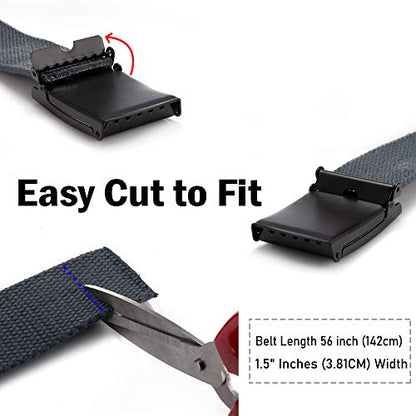 Mile High Life Cut To Fit Canvas Web Belt Size Up to 52" with Flip-Top Solid Black Military Buckle - color: 1 Pack Dark Gray