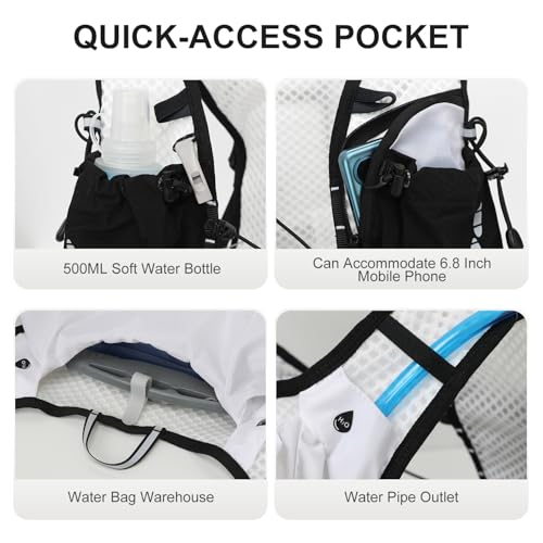 IX INOXTO Running Vest Hydration Backpack, Lightweight Running Backpack Hydration Pack with 1.6L Water Bladder Daypack for Trail Running Hiking Cycling Race Marathon for Women Men - color: White