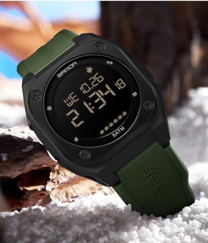FANMIS Men's Digital Sports Watch Big Face Stopwatch Outdoor Rubber Strap - color: Green