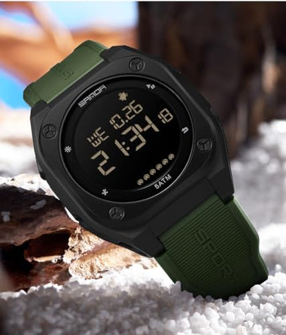 FANMIS Men's Digital Sports Watch Big Face Stopwatch Outdoor Rubber Strap - color: Green