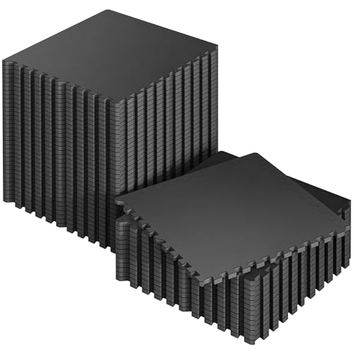 SUPERJARE 0.56'' Thick 192 Sq Ft Rubber Top Gym Flooring for Home Gym - color: Black, size: 48 Tiles (192 Sq Ft)
