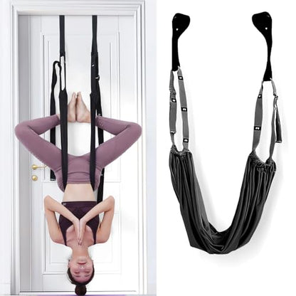 Aerial Yoga Rope for Door,Yoga Door Swing,Leg Stretcher Strap - color: black