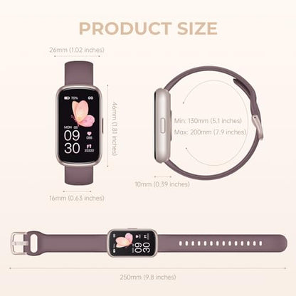 Health Fitness Tracker Smart Watch with 24/7 Heart Rate, Blood Oxygen, Sleep Tracker, Pedometer, 3 Colorful Bands & 3ATM Waterproof Activity Tracker with Step Calorie Counter, Smoke Violet - color: Smoke Violet