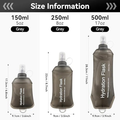 AXEN Soft Flask TPU Foldable Running Hydration Flask, Soft Collapsible Water Bottle for Hydration Pack Cycling Marathon Running Hiking - color: Grey-500ml