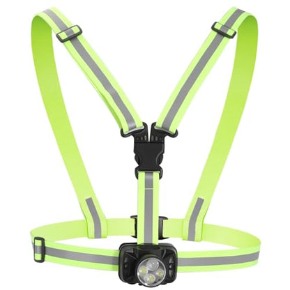 Running Chest Light for Runners, Rechargeable Lamp with Reflective Vest Straps, 35-550 Lumens Adjustable Beam, 6 Modes, 90° Angle Adjustable Night Running Gear for Walking Jogging Hiking
