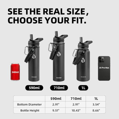 RAYMYLO Insulated Water Bottle 20 oz, Triple Wall Vacuum Stainless Steel - color: Magic Black, size: 20 Ounces