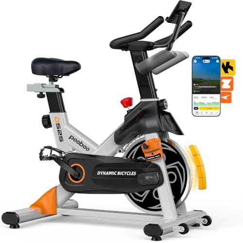 pooboo Magnetic Exercise Bike, Indoor Stationary Bicycle for Home with App - color: Magnetic Upgraded-Orange