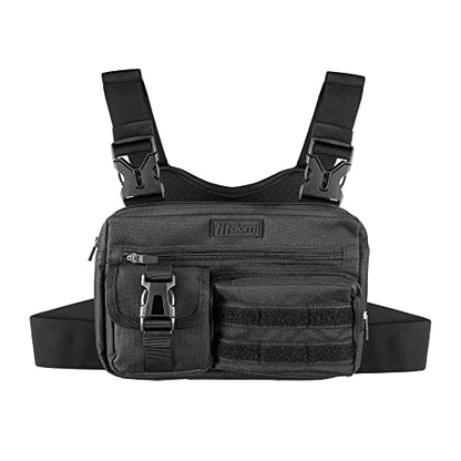Fitdom Running Chest Pack for Men, Tactical Sports Utility Bag with Pockets - color: Black, style: Locked‑in Comfort