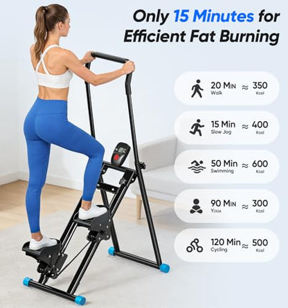 3-Level Adjustable Cardio Stair Stepper for Home, Folding Vertical Stair Stepper with Non-Slip Pedals & LCD Monitor, Portable Stair Stepper with Resistance & Handlebar, Supports 350 LBS, Unisex - size: Basic