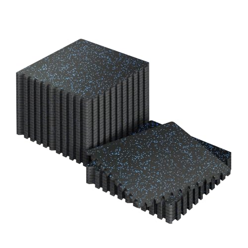 SUPERJARE 0.56'' Thick 120 Sq Ft Rubber Top Gym Flooring for Home Gym - color: Black/Blue, size: 30 Tiles (120 Sq Ft)