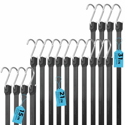 XSTRAP STANDARD Multiple Size Natural Rubber Bungee Cords 20PK Tarp Straps - size: 15''+21''+31''